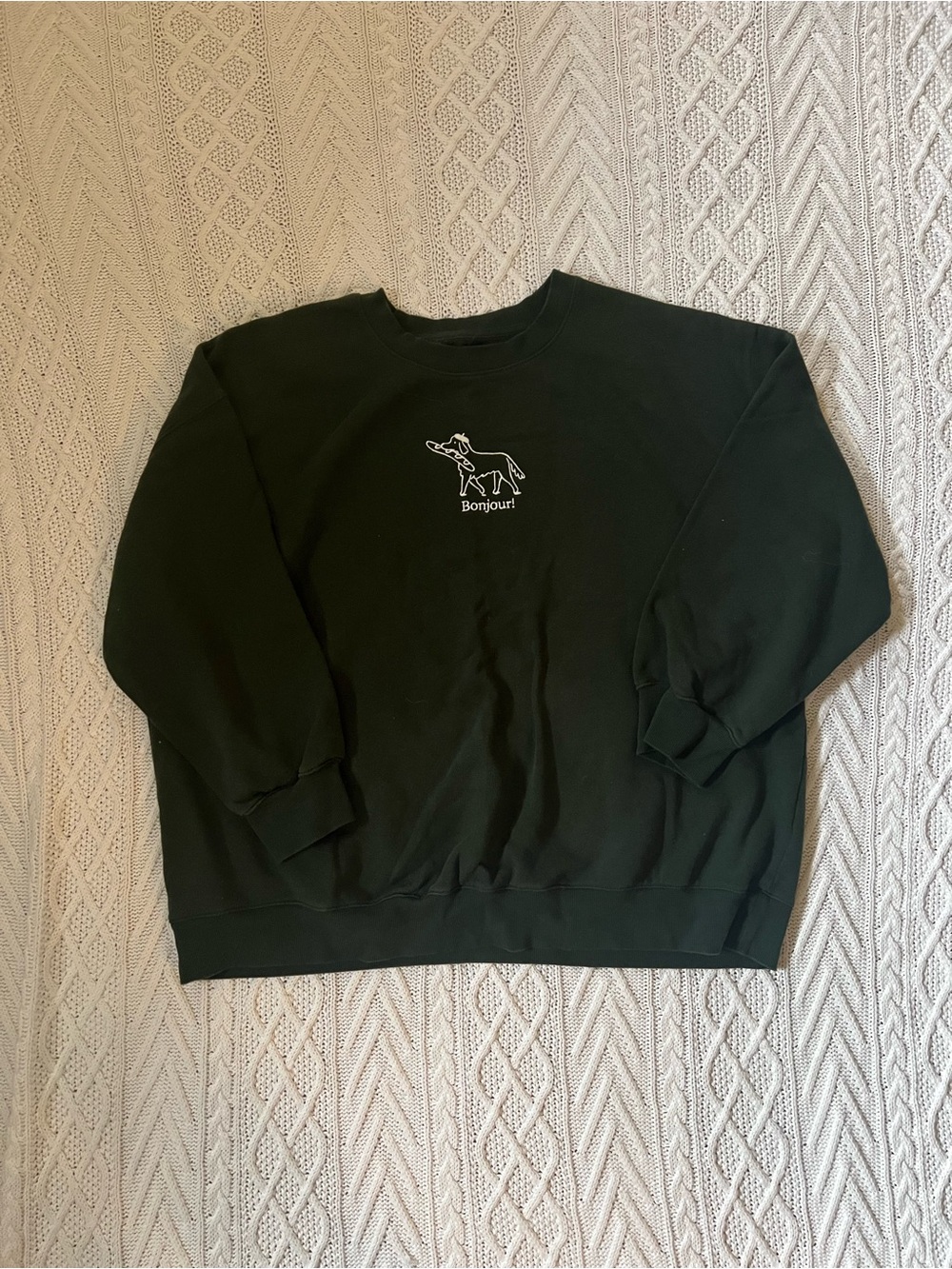 Old Navy Dark Green Crewneck Sweatshirt with Embroidered Dog
